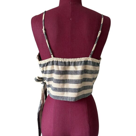 Anthropologie ASTR The Label Women's Wrap Crop Top Navy Tan Stripe Size L - Picture 3 of 10